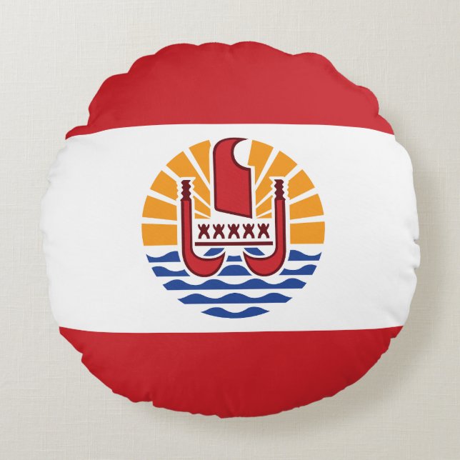 Almofada Redonda Bandeira da Polinésia Francesa (Frente)