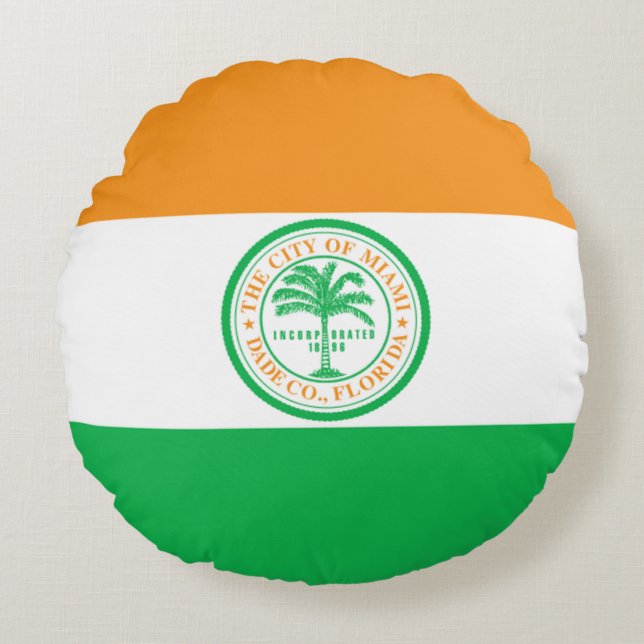 Almofada Redonda Bandeira de Miami (Flórida) (Frente)