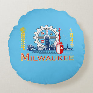 Almofada Redonda Bandeira de Milwaukee (Wisconsin)