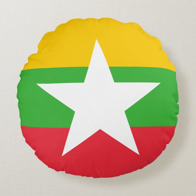 Almofada Redonda Bandeira de Myanmar (Frente)