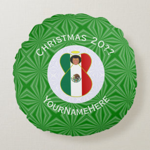 Almofada Redonda Bandeira de Natal do Anjo Mexicano Personalizada