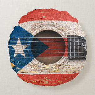 Almofada Redonda Bandeira de Puerto Rico na guitarra acústica velh