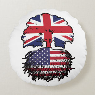 Almofada Redonda Bandeira de Raízes de Árvore Britânica Americana