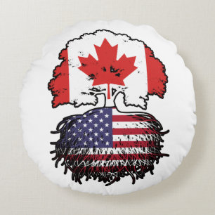 Almofada Redonda Bandeira de Raízes de Árvore Canadense Americano C