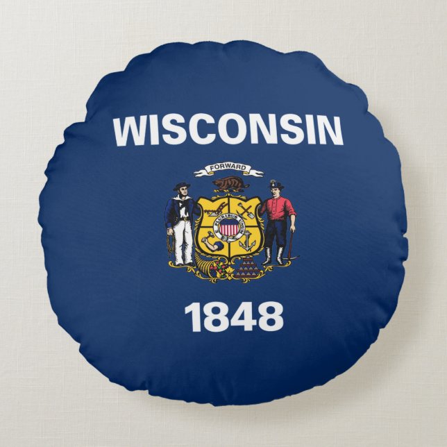 Almofada Redonda bandeira de Wisconsin (Frente)
