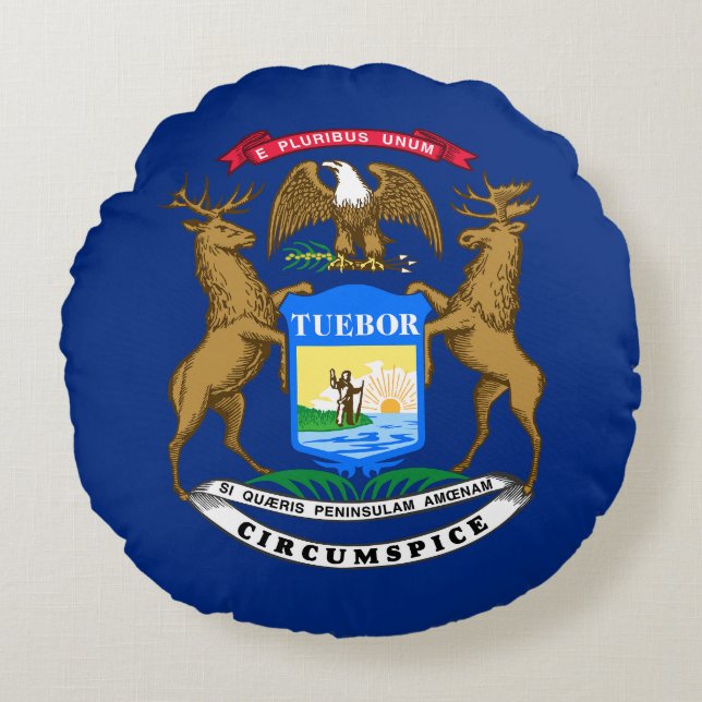 Almofada Redonda Bandeira do Estado do Michigan (Frente)