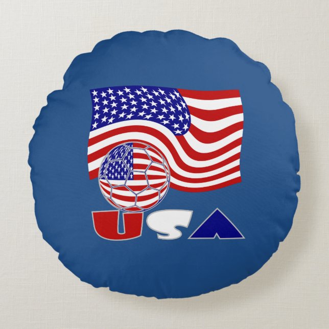 Almofada Redonda Bandeira dos Estados Unidos da América - Esfera de (Frente)