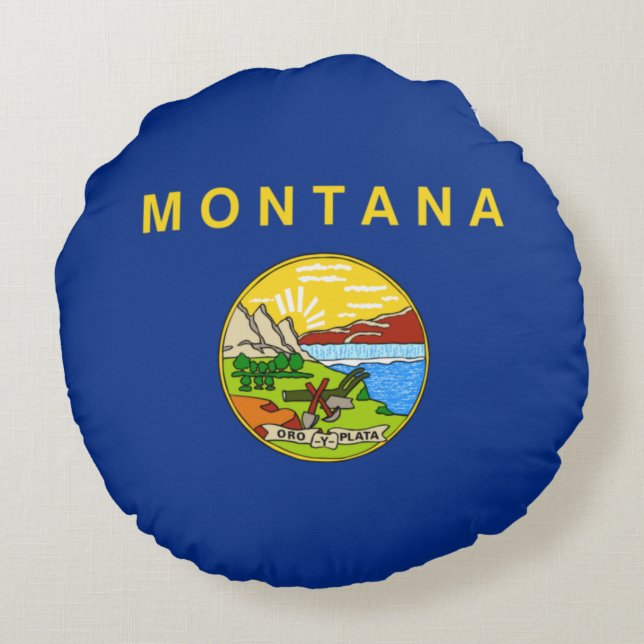 Almofada Redonda Bandeira estatal de Montana (Verso)
