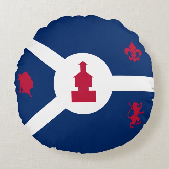 Almofada Redonda Bandeira Fort Wayne (Indiana) (Frente)