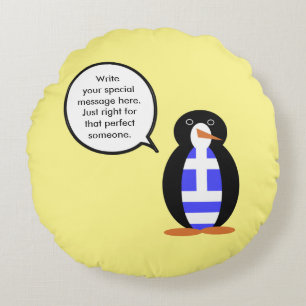 Almofada Redonda Bandeira Grega Ms Penguin Personalizada Falante