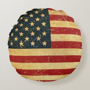 Almofada Redonda Bandeira Grunge Vintage EUA