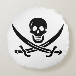 Almofada Redonda Bandeira Pirata Caveira Espadas Cruzadas