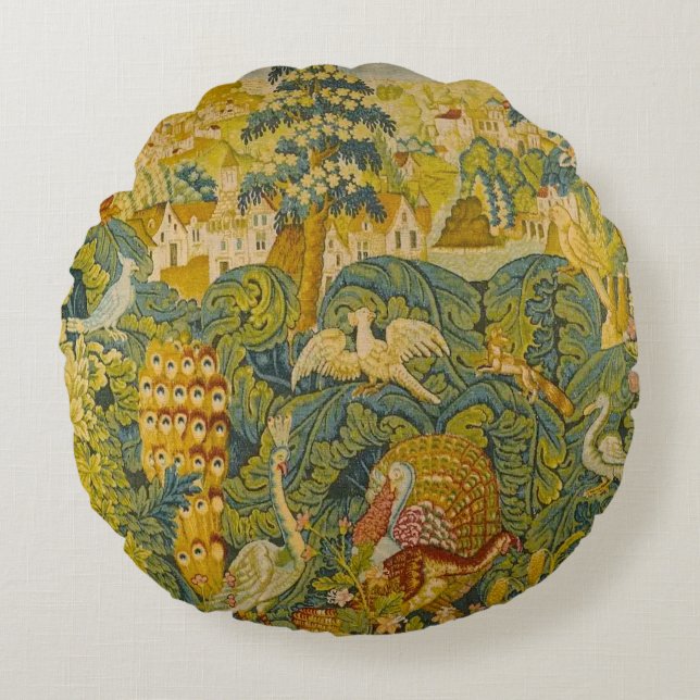 Almofada Redonda Bando Botânico de Aves (Frente)