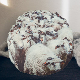 Almofada Redonda Bando de ovelhas brancas e pretas