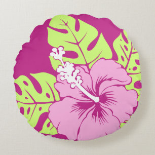 Almofada Redonda Banzai Beach Havaiano Hibiscus Reversible