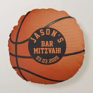 Almofada Redonda Bar de basquete preto-laranja personalizado Mitzva