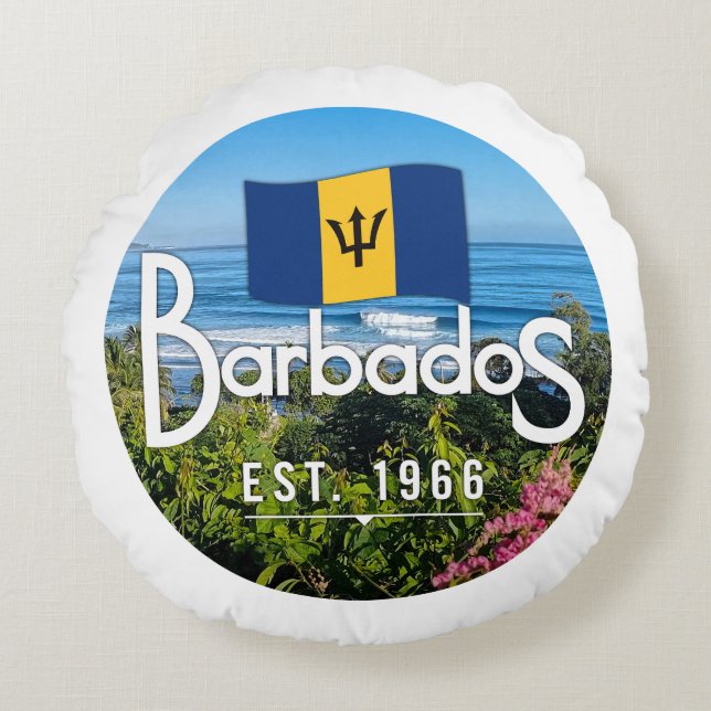 Almofada Redonda "Barbados Est. Vista da Costa Leste de 1966" com S (Frente)