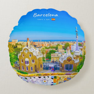 Almofada Redonda Barcelona, Espanha - Parque Güell Mosaico Gaudí