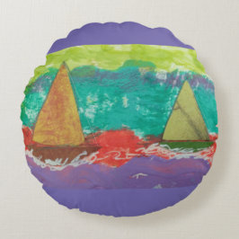 Almofada Redonda Barcos a vela Água púrpura