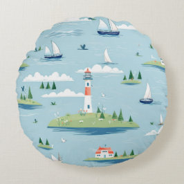 Almofada Redonda Barcos De Farol Marítimo Costeiro
