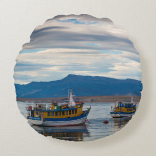 Almofada Redonda Barcos turísticos na baía do Seno Última Esperanza