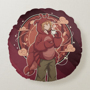 Almofada Redonda Barista de Lagosta Kawaii: Arte de Café na Orla