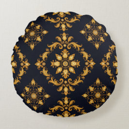 Almofada Redonda "Barockes Ornament-Muster in Gold und Schwarz"