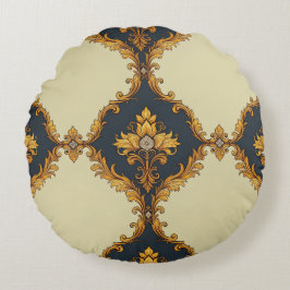 Almofada Redonda "Barockes Ornament-Muster in Gold und Schwarz"