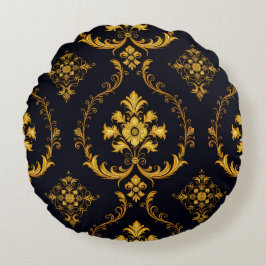 Almofada Redonda "Barockes Ornament-Muster in Gold und Schwarz"