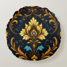 Almofada Redonda "Barockes Ornament-Muster in Gold und Schwarz"