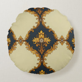 Almofada Redonda "Barockes Ornament-Muster in Gold und Schwarz"