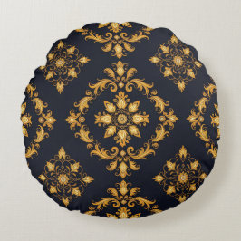 Almofada Redonda "Barockes Ornament-Muster in Gold und Schwarz"