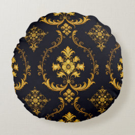 Almofada Redonda "Barockes Ornament-Muster in Gold und Schwarz"