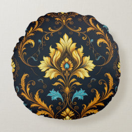 Almofada Redonda "Barockes Ornament-Muster in Gold und Schwarz"