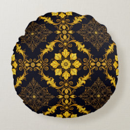 Almofada Redonda "Barockes Ornament-Muster in Gold und Schwarz"