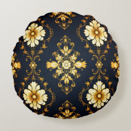 Almofada Redonda "Barockes Ornament-Muster in Gold und Schwarz"