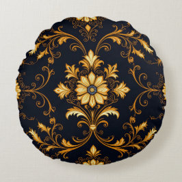 Almofada Redonda "Barockes Ornament-Muster in Gold und Schwarz" Dec