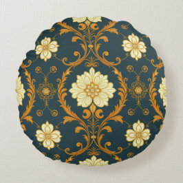 Almofada Redonda "Barockes Ornament-Muster in Gold und Schwarz" Dec