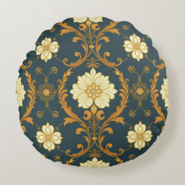Almofada Redonda "Barockes Ornament-Muster in Gold und Schwarz" Dec