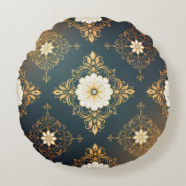 Almofada Redonda "Barockes Ornament-Muster in Gold und Schwarz" Dec