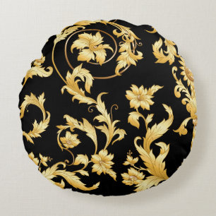 Almofada Redonda Barroco Rococo, Padrão Floral Vitoriano.