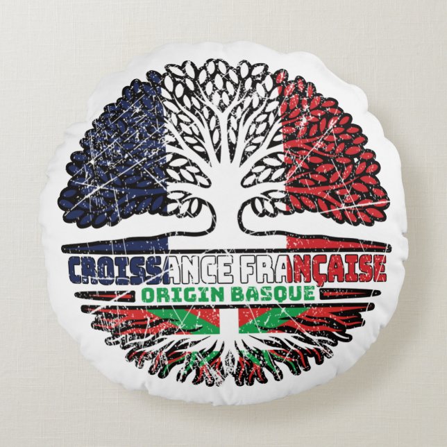 Almofada Redonda Basco País Basco Francês Francês Raízes de Árvore (Frente)