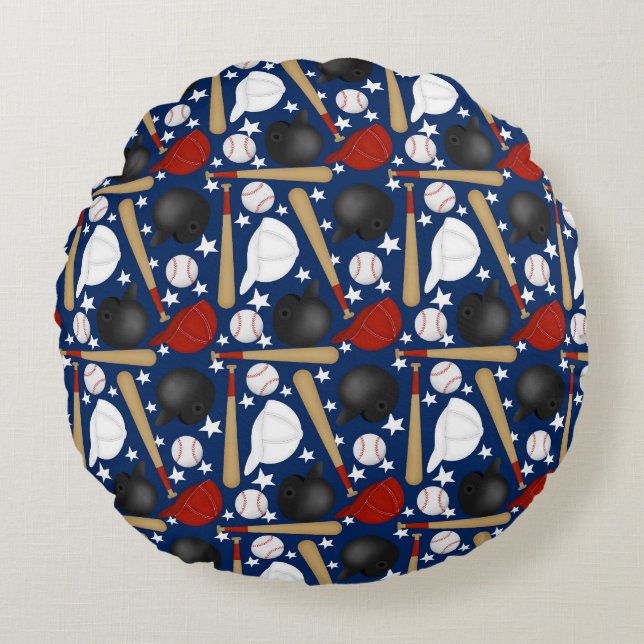 Almofada Redonda Baseball em fundo azul (Frente)