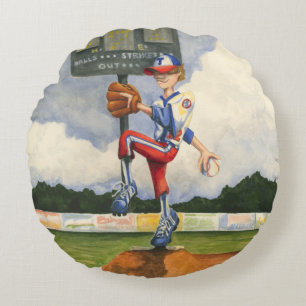 Almofada Redonda Baseball Pitcher em Mound por Jay Throckmorton