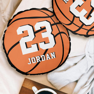 Almofada Redonda Basquete Bola Laranja Nome Personalizado & Número 