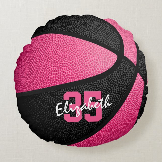 Almofada Redonda basquete desportivo preto rosa personalizado (Frente)