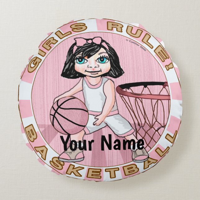 Almofada Redonda Basquete Feminino Rosa  (Frente)