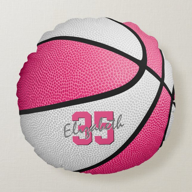 Almofada Redonda basquetebol personalizado branco rosado feminino (Frente)