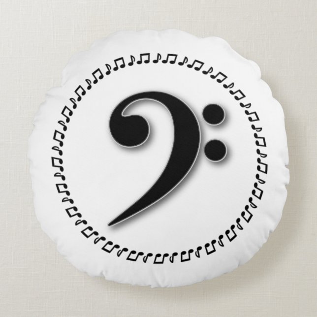 Almofada Redonda Bass Clef Music Note Design (Frente)