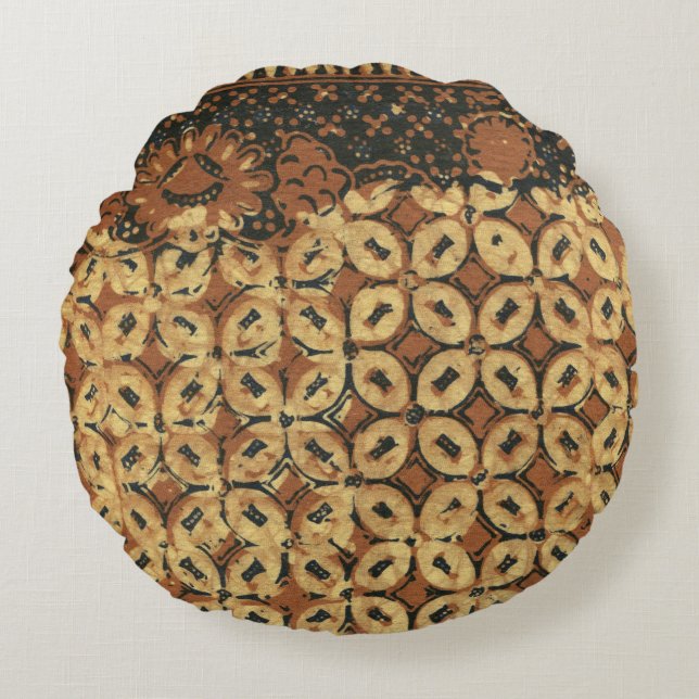 Almofada Redonda Batik Earthy Café Bean Elegante Rustic Rugged (Frente)